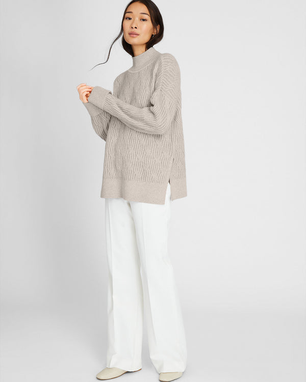 Club Monaco Cashmere-Silk Cable Turtleneck Oatmeal
