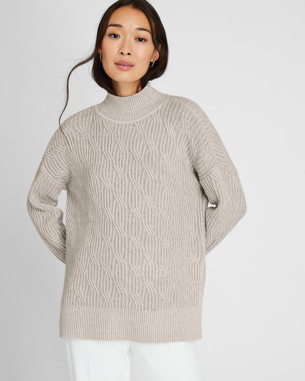 club monaco Cashmere-Silk Cable Turtleneck Oatmeal