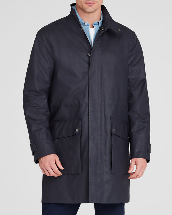 club monaco Casual Waxed-Cotton Mac Coat Navy