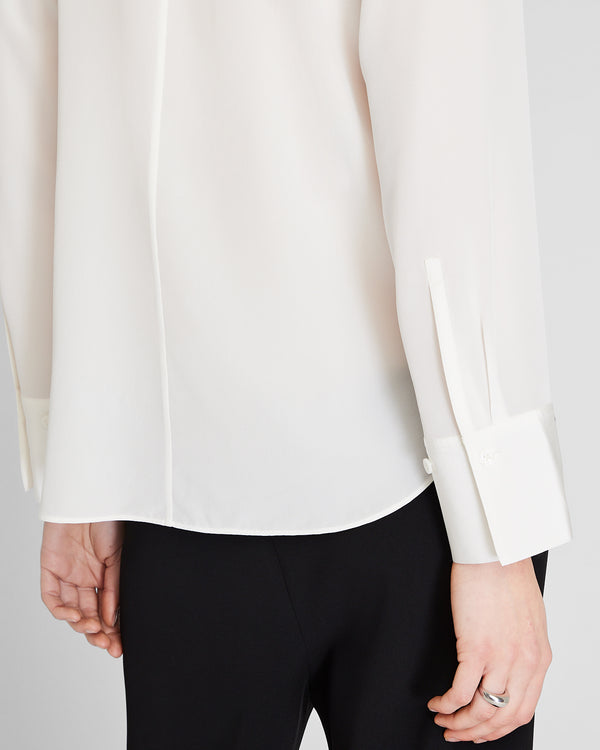 Club Monaco Collared Silk Popover Shirt Off White