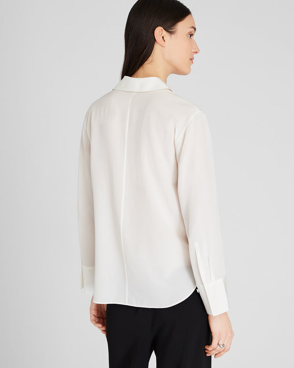 Club Monaco Collared Silk Popover Shirt Off White