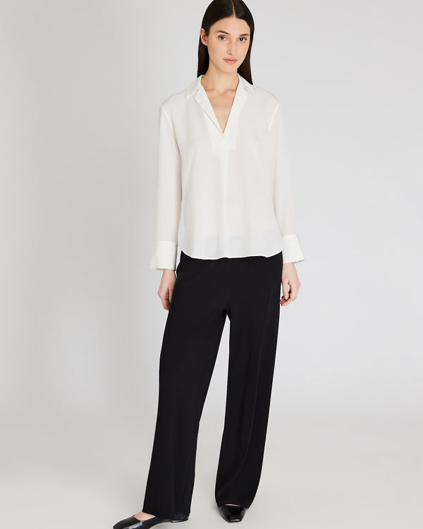 Club Monaco Collared Silk Popover Shirt Off White
