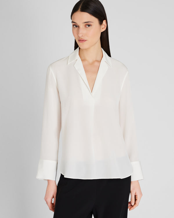club monaco Collared Silk Popover Shirt Off White