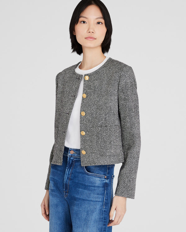 club monaco Collarless Tweed Jacket Black Ivory