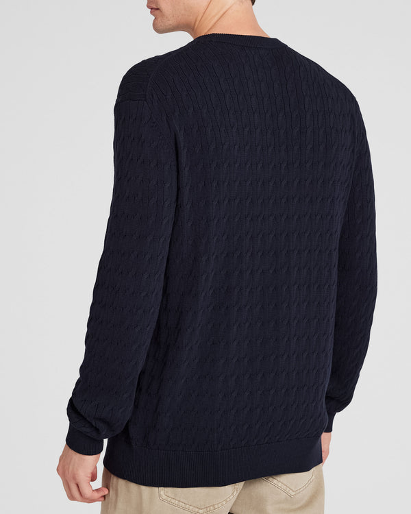 Club Monaco Cotton Cable Crew Sweater Navy