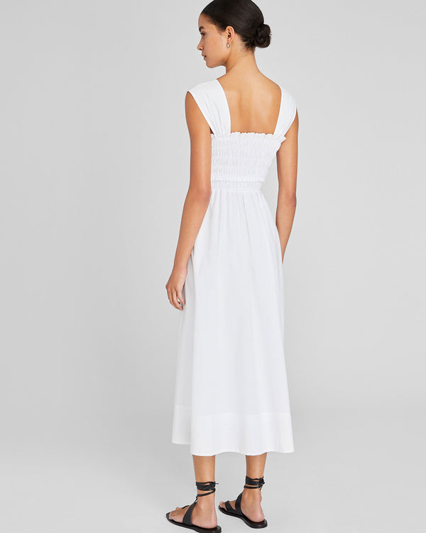 Club Monaco Cotton Smocked Bodice Maxi Dress White