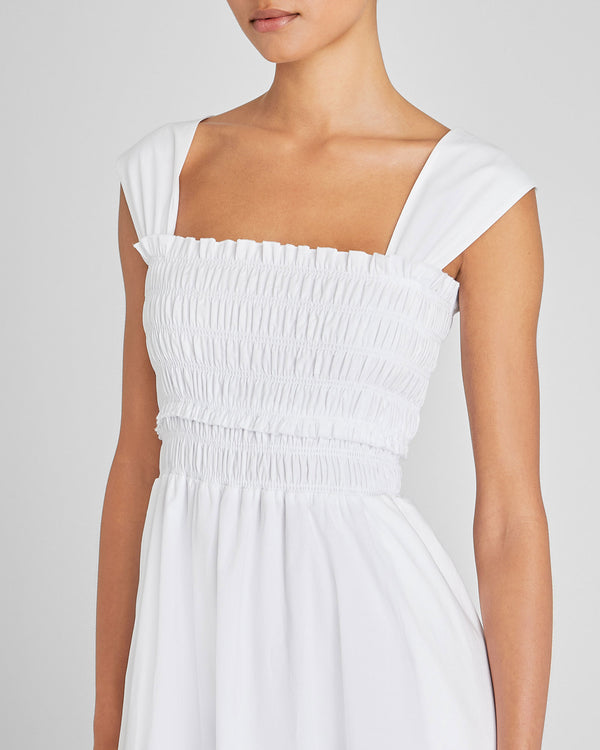 Club Monaco Cotton Smocked Bodice Maxi Dress White