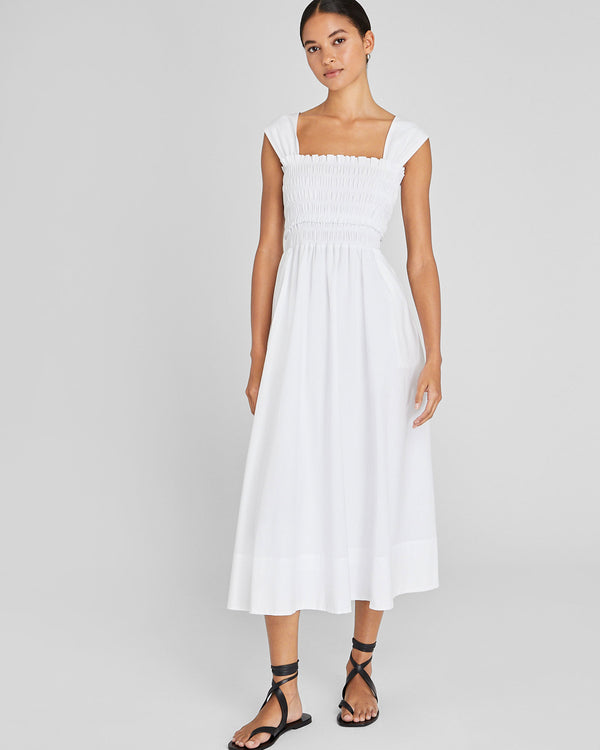 Club Monaco Cotton Smocked Bodice Maxi Dress White