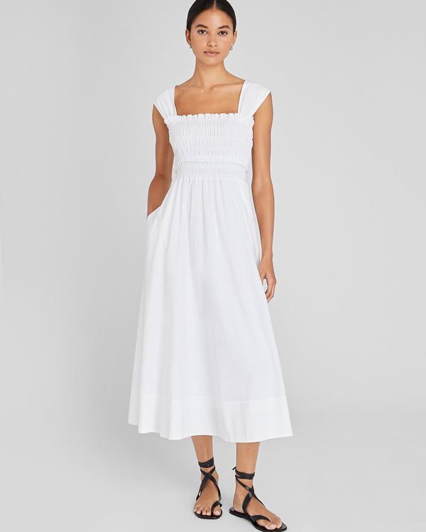 club monaco Cotton Smocked Bodice Maxi Dress White