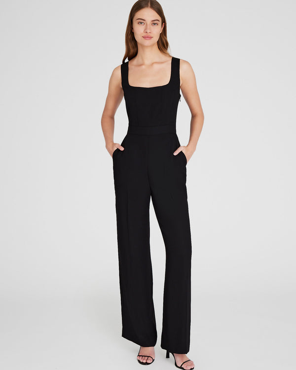 club monaco Crepe Square-Neck Jumpsuit Black