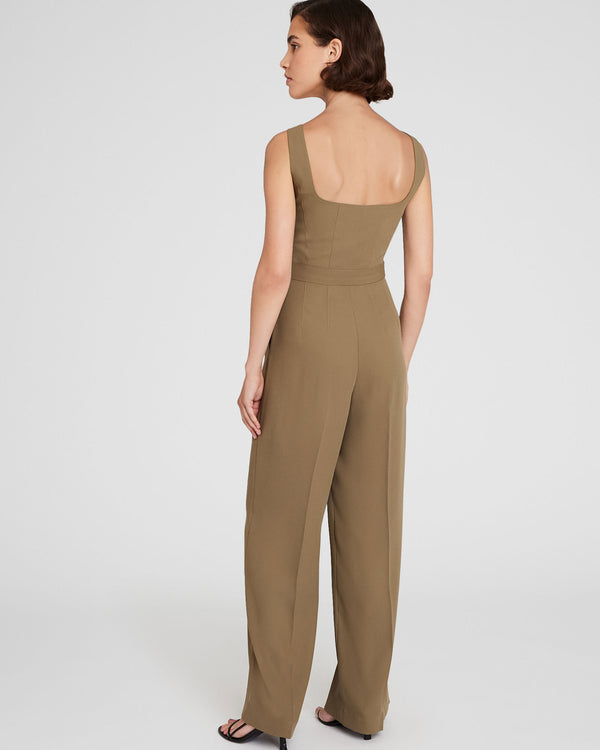 Club Monaco Crepe Square-Neck Jumpsuit Olive Pit