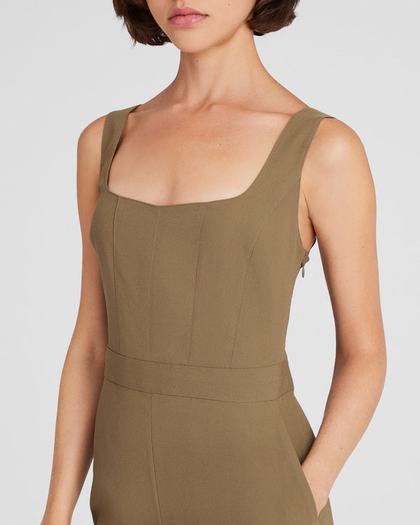 Club Monaco Crepe Square-Neck Jumpsuit Olive Pit