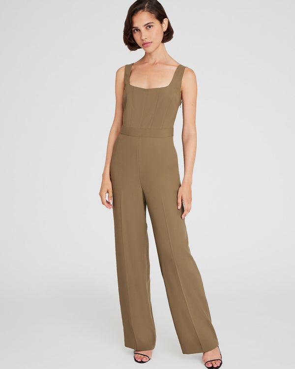 Club Monaco Crepe Square-Neck Jumpsuit Olive Pit