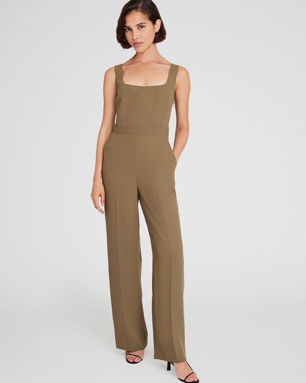 club monaco Crepe Square-Neck Jumpsuit Olive Pit
