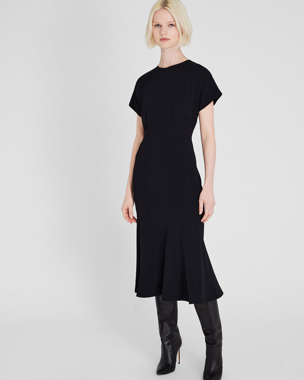 Club Monaco Crewneck Crepe Midi Dress Black
