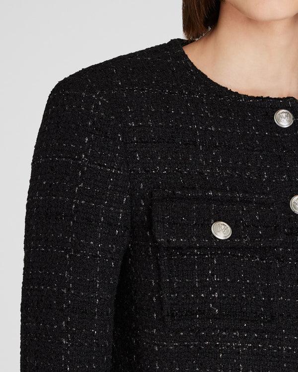 Club Monaco Cropped Metallic Tweed Jacket Black