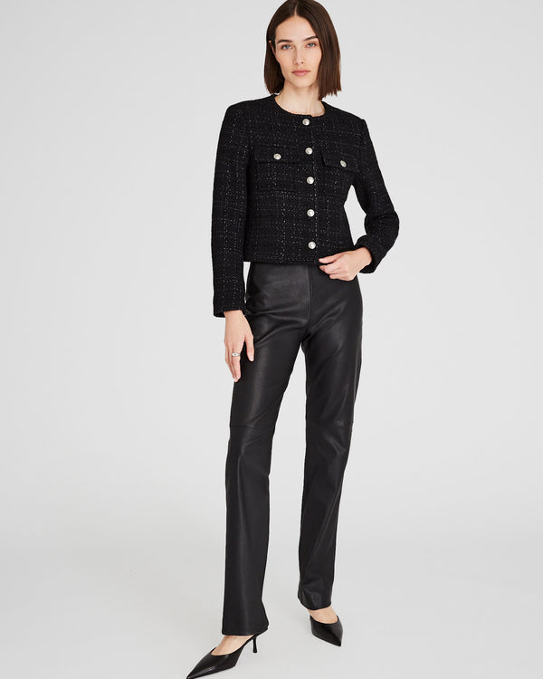 Club Monaco Cropped Metallic Tweed Jacket Black