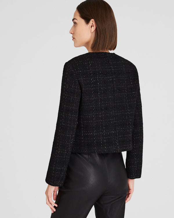 Club Monaco Cropped Metallic Tweed Jacket Black