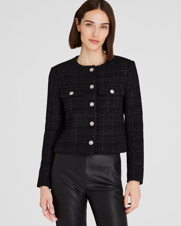 club monaco Cropped Metallic Tweed Jacket Black