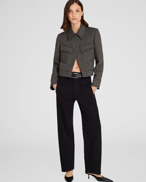 Club Monaco Cropped Wool Utility Jacket Brown Mix