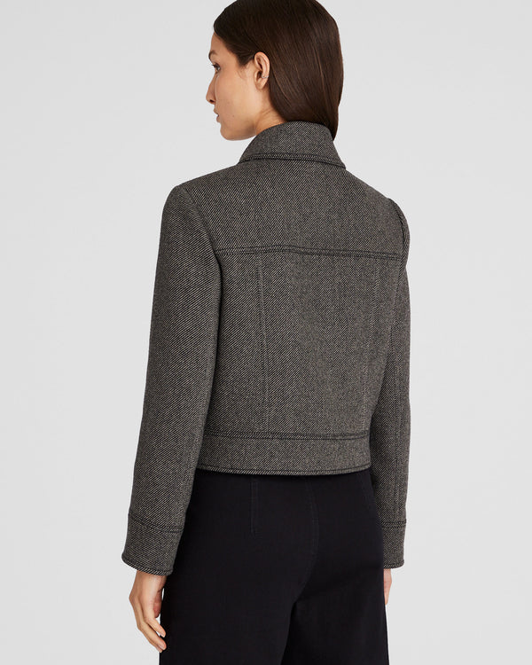 Club Monaco Cropped Wool Utility Jacket Brown Mix
