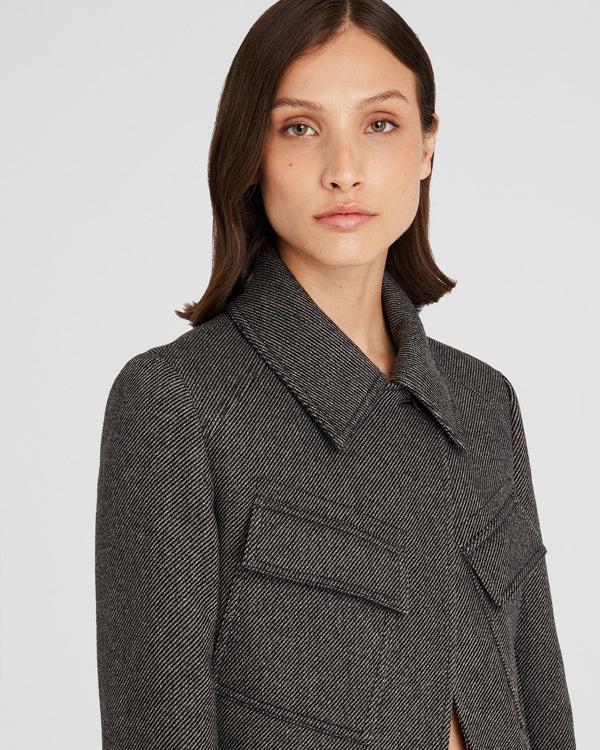 Club Monaco Cropped Wool Utility Jacket Brown Mix