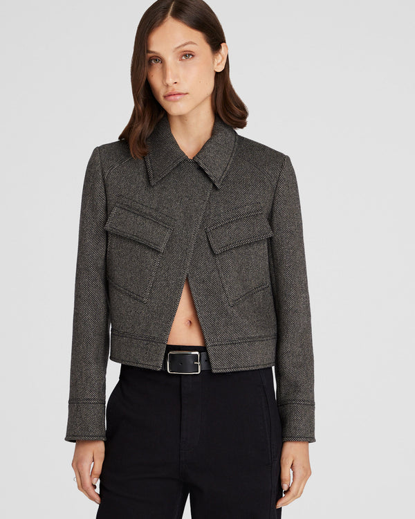 club monaco Cropped Wool Utility Jacket Brown Mix