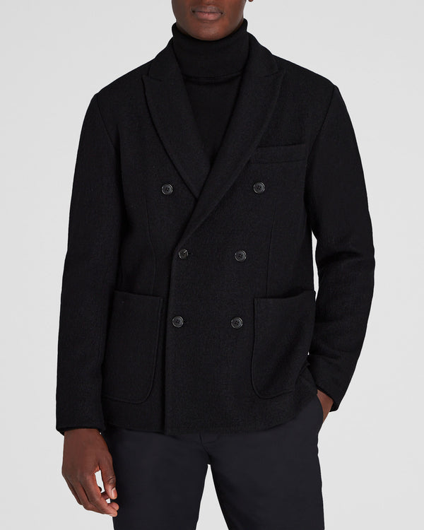 club monaco Double-Breasted Knit Wool Blazer Black