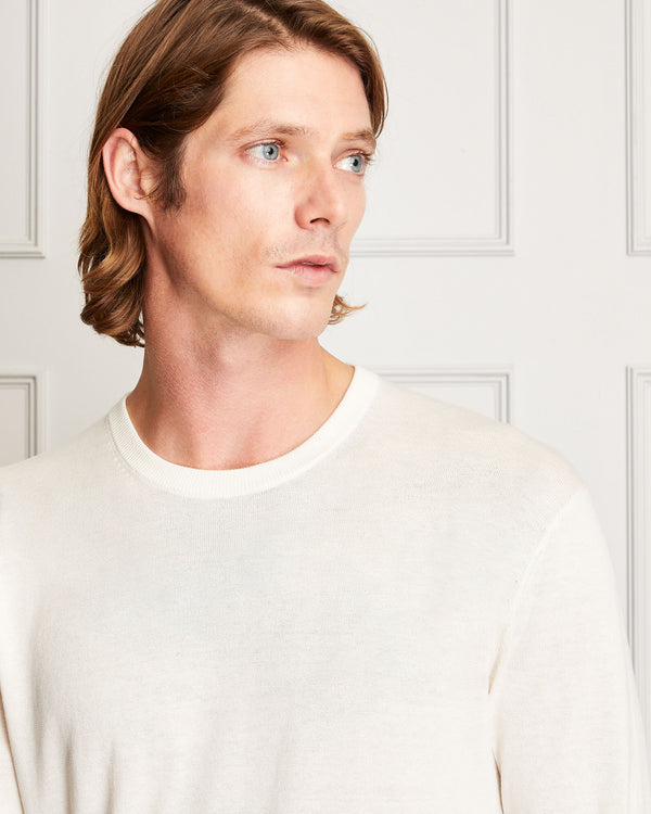 Club Monaco Fine Gauge Silk Blend Crewneck Cream