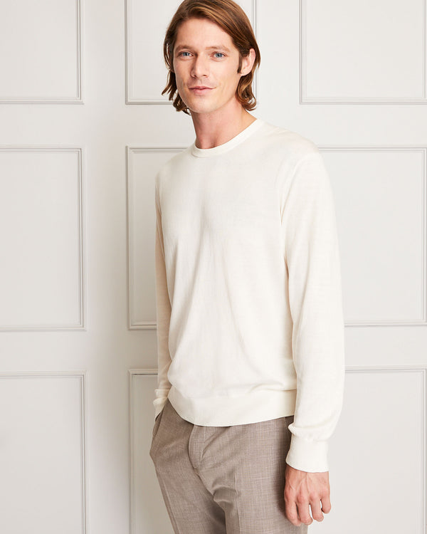 club monaco Fine Gauge Silk Blend Crewneck Cream