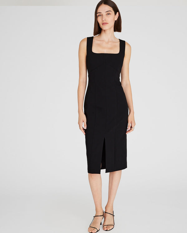 club monaco Fitted Crepe Midi Dress Black
