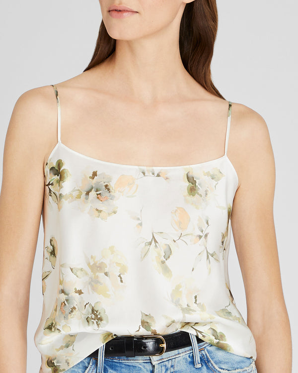Club Monaco Floral Silk Charmeuse Cami White Base