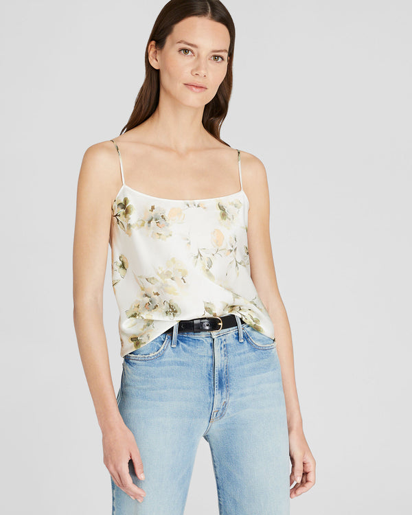 club monaco Floral Silk Charmeuse Cami White Base