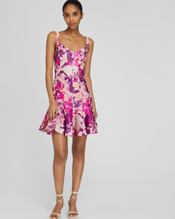 Club Monaco Fluted Hem Mini Dress Aster Pink