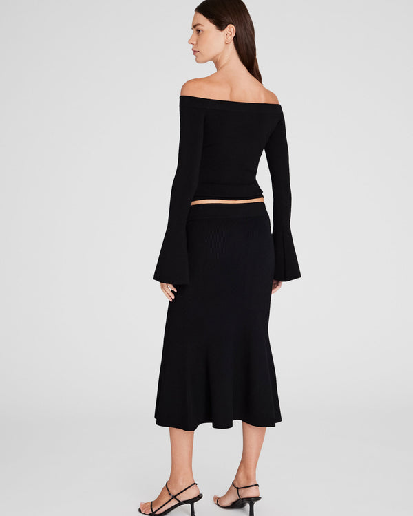 Club Monaco Fluted Knit Midi Skirt Black