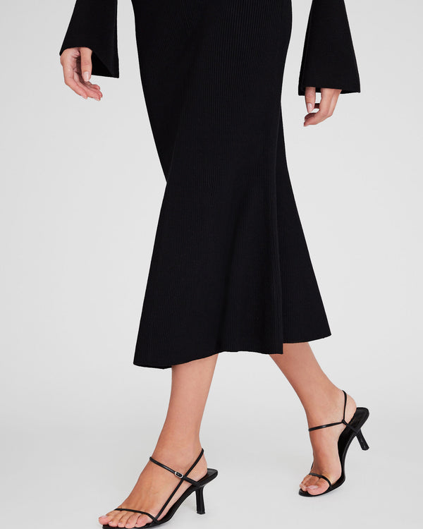 Club Monaco Fluted Knit Midi Skirt Black
