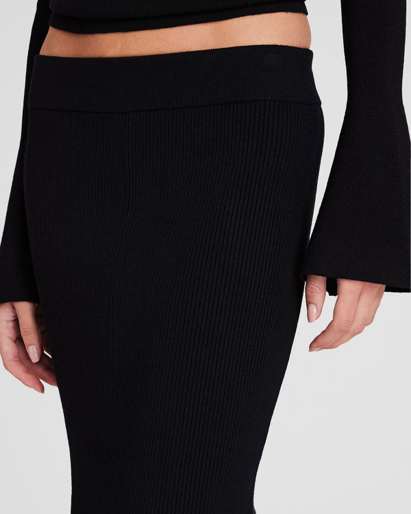 Club Monaco Fluted Knit Midi Skirt Black