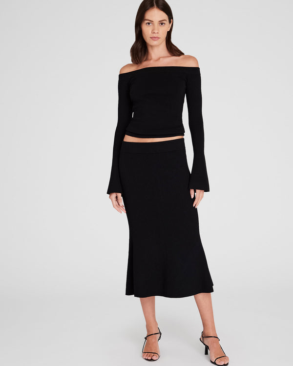 club monaco Fluted Knit Midi Skirt Black
