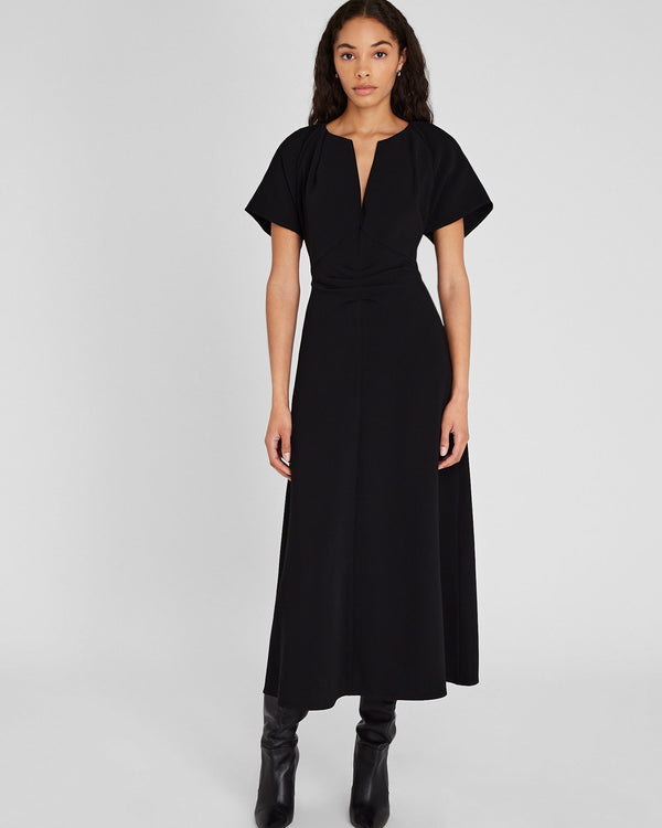 Club Monaco Flutter Sleeve Crepe Midi Dress Black