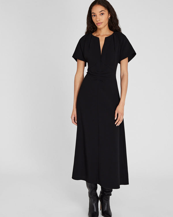 club monaco Flutter Sleeve Crepe Midi Dress Black