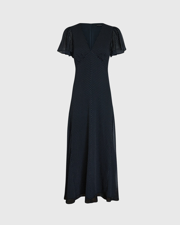 Club Monaco Flutter Sleeve Midi Dress Navy Base