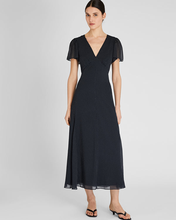 club monaco Flutter Sleeve Midi Dress Navy Base