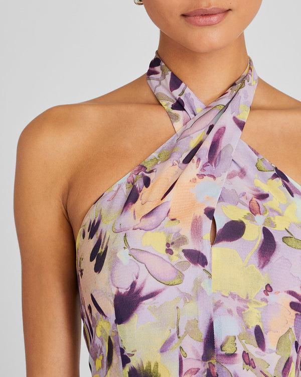 Club Monaco Georgette Tie Halter Top Purple Base
