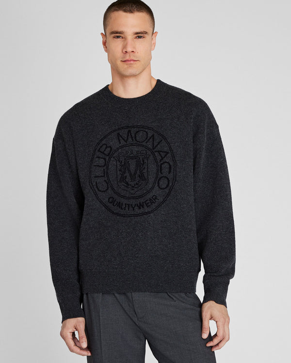 Club Monaco Jacquard Crest Sweater Charcoal Base