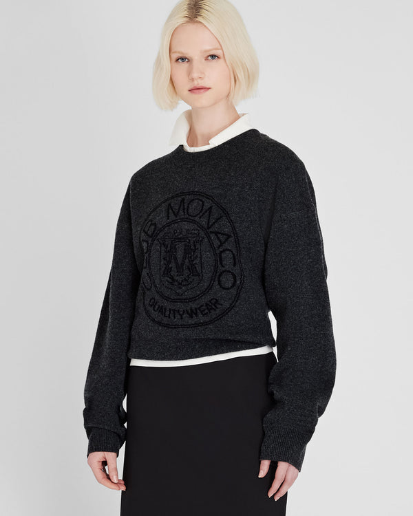Club Monaco Jacquard Crest Sweater Charcoal Base