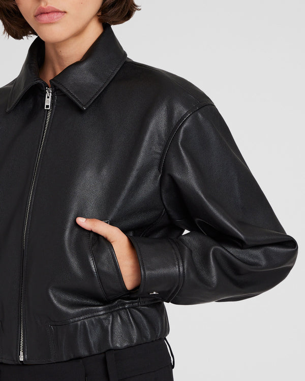 Club Monaco Leather Bomber Jacket Black