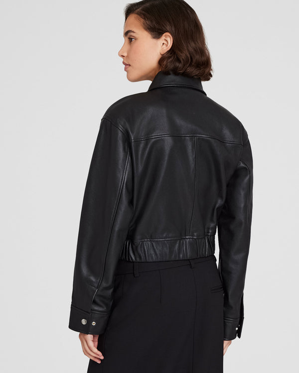 Club Monaco Leather Bomber Jacket Black