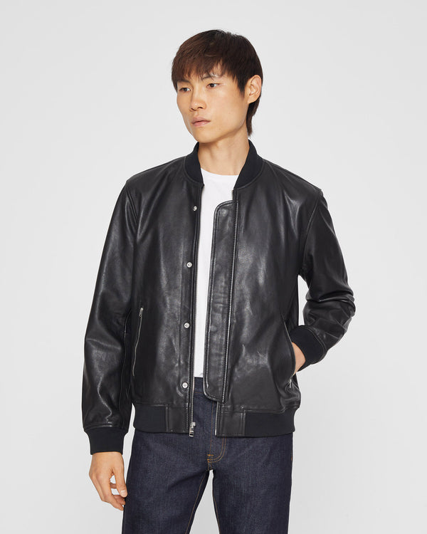 club monaco Leather Bomber Jacket Black