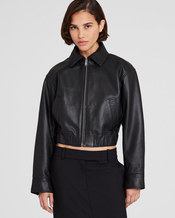 club monaco Leather Bomber Jacket Black