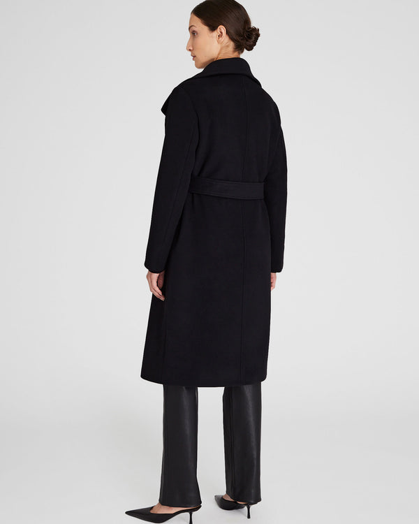 Club Monaco Leather Detail Wrap Coat Black